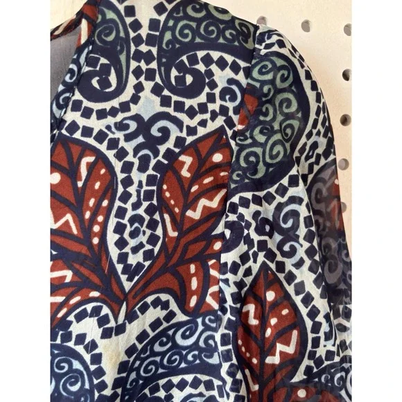 Pause Cafe V Neck 3/4 SLV Silk Blouse Floral Paisley Blue Brown Women's Small? - Picture 2 of 5